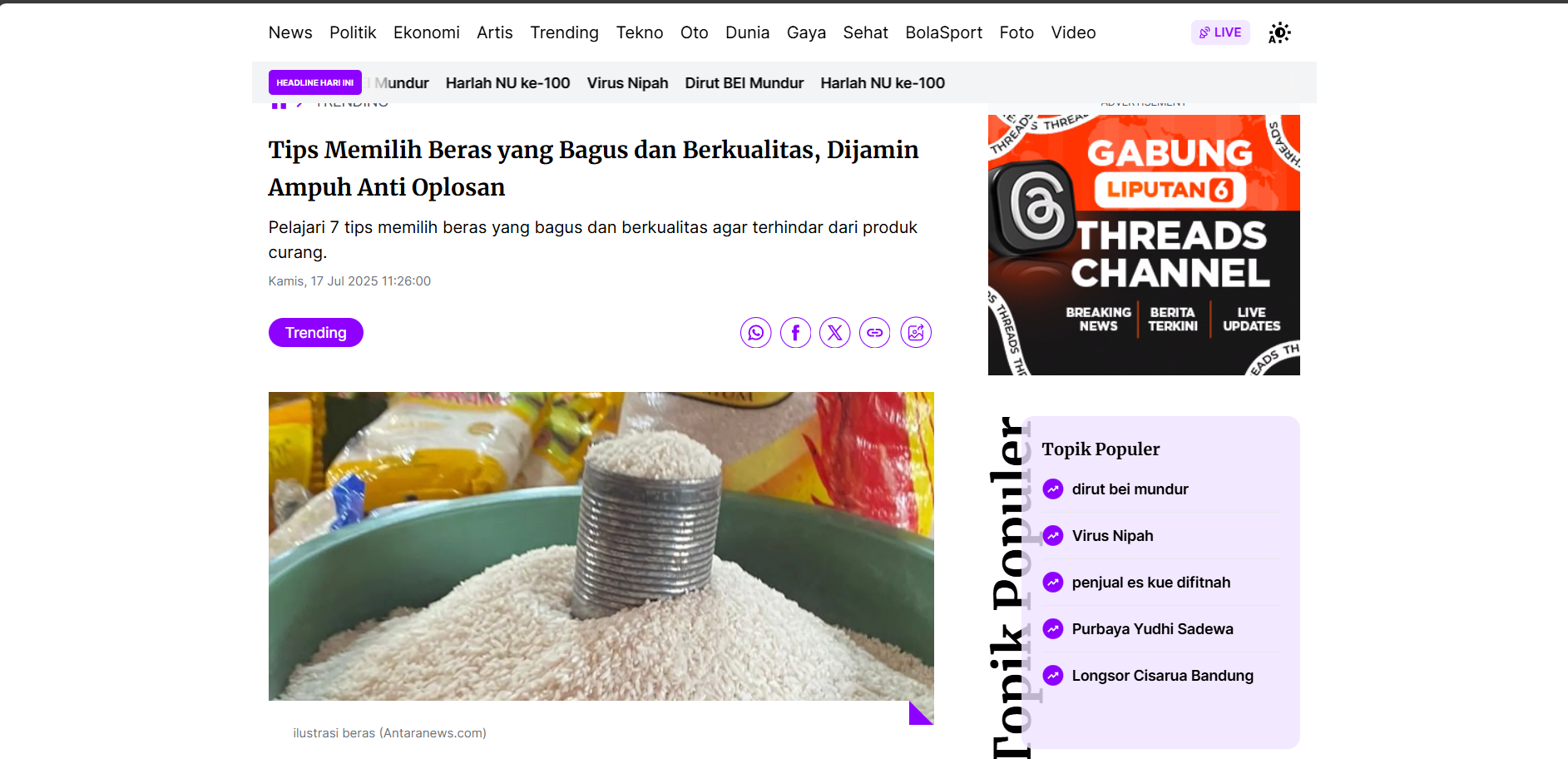 Tips Memilih Beras